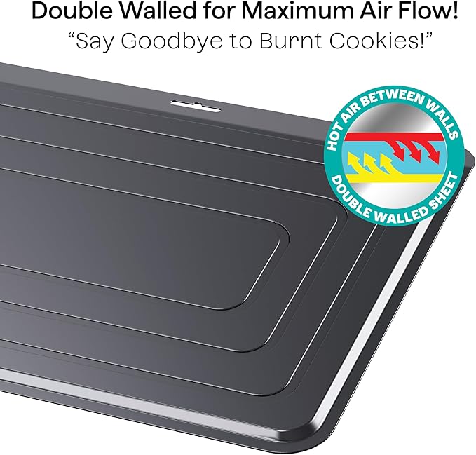 Baker's Secret Insulated Cookie Sheet Cookie Tray 13" x 9", Carbon Steel Insulation Double Wall, for Baking Roasting Cooking, Dishwasher Safe Home Baking Supplies Accessories (2x Insulated 13")