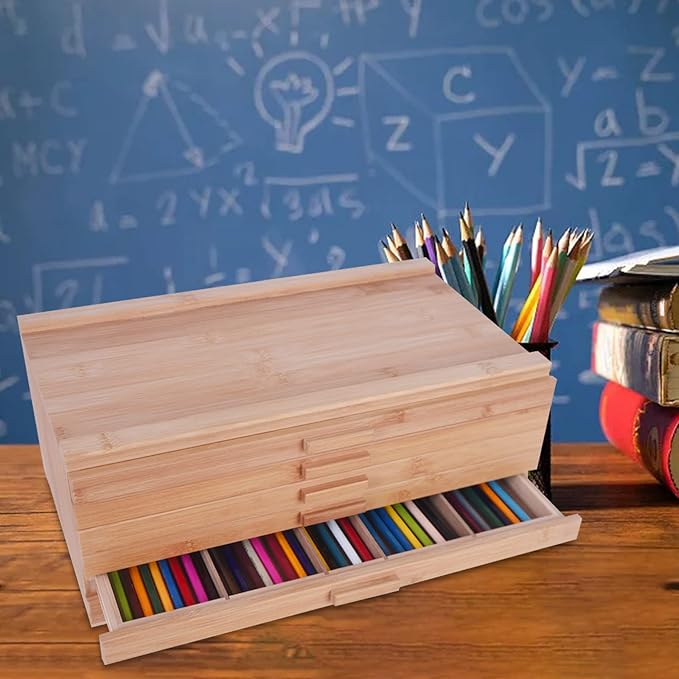 Vencer 6 Drawer Bamboo Artist Supply Storage Box with Separate Compartments for Organizing Pencil,Pen,Pastel,Marker Set,Brushes & Stamp,VAO-007
