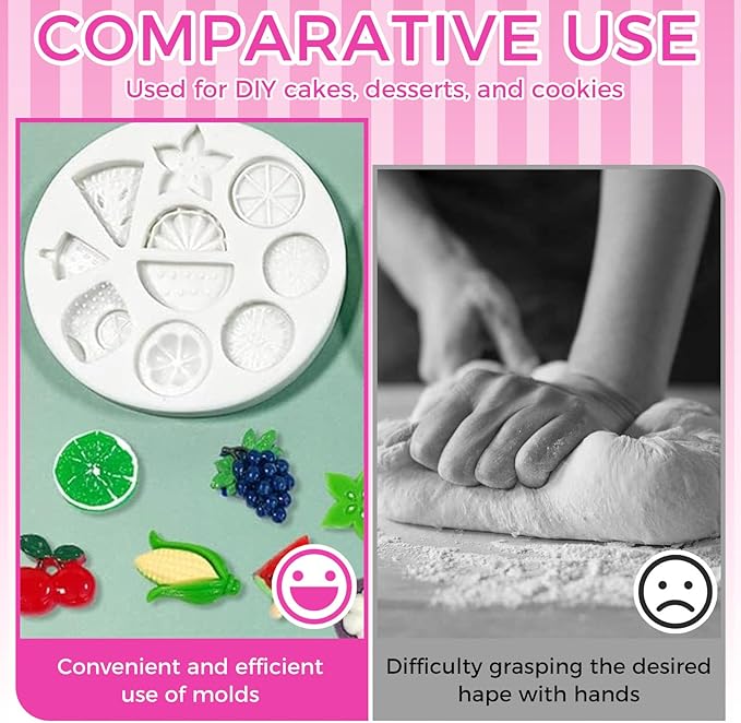 2 Pack Fruit Silicone Molds Set, Small Fondant Mold for Cake Decoration, Chocolate, Candy, Resin, Clay - Mini Watermelon Lemon Strawberry Banana Mold for Cupcake Topper