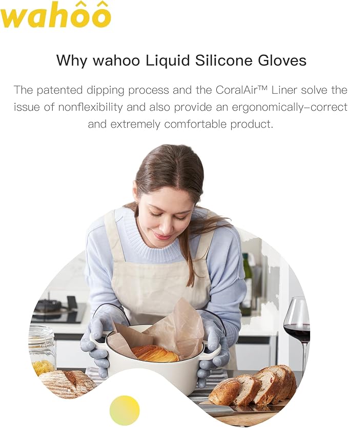 wahoo Professional Liquid Silicone Oven Mitts Gloves, Heat Resistant Gloves for Cooking, Baking, CoralAir Liner, 12 Inch, Purple, Medium
