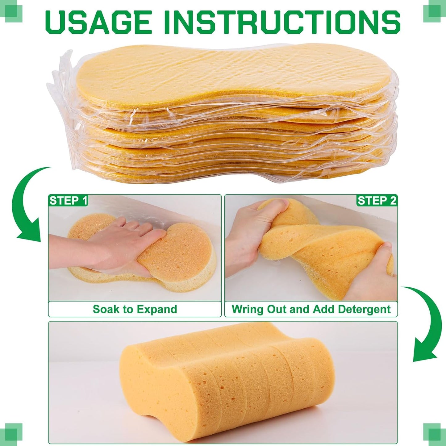 Vesici 24 Pack Car Wash Sponges Large Sponges Bulk Big All-Purpose Scrubber Thick Foam Car Cleaning Supplies for Washing Boat Kitchen Household with Single Vacuum Compressed Packing (Earthy Yellow)