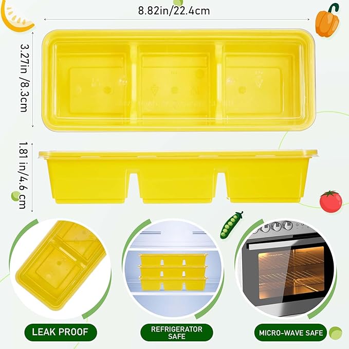 Hushee 25 Pack 17 oz Small Meal Prep Containers with 3 Compartments Snack Containers with Lid Disposable Plastic Bento Box Travel Lunch Food Boxes Stackable for Office Picnic (Yellow)