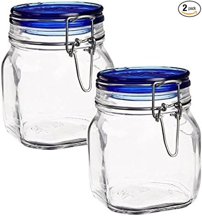 Bormioli Rocco Fido Collection, 2 Pack, 25¼ Oz. Food Storage Glass Jars, Airtight Rubber Seal & Glass Lid, With Stainless Wire Clamp, Made In Italy.