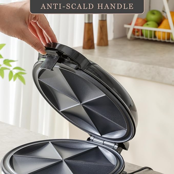 UVFAST Electric Quesadilla Maker Taco Tuesday, 9.5'' Quesadilla Press Non-Stick, Easy-Slice 6-Wedge Tortilla Cooker, Grilled Cheese Corn Flour Tortilla Snacks, Black
