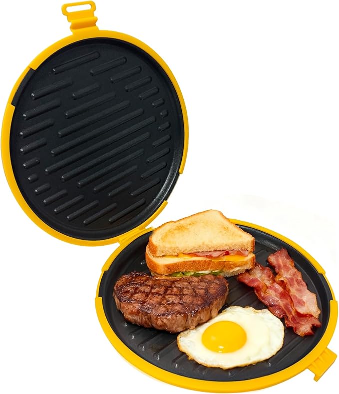 9.5inch 5-in-1 Microwave Grill Pan,Grilled Cheese,Large Toastie Sandwich Maker,Pizza Crisper,Crispy Bacon& Toaster, Non-stick Griddle,Easy to Cook &Clean,Dishwasher Safe,School Dorm/Home/Office