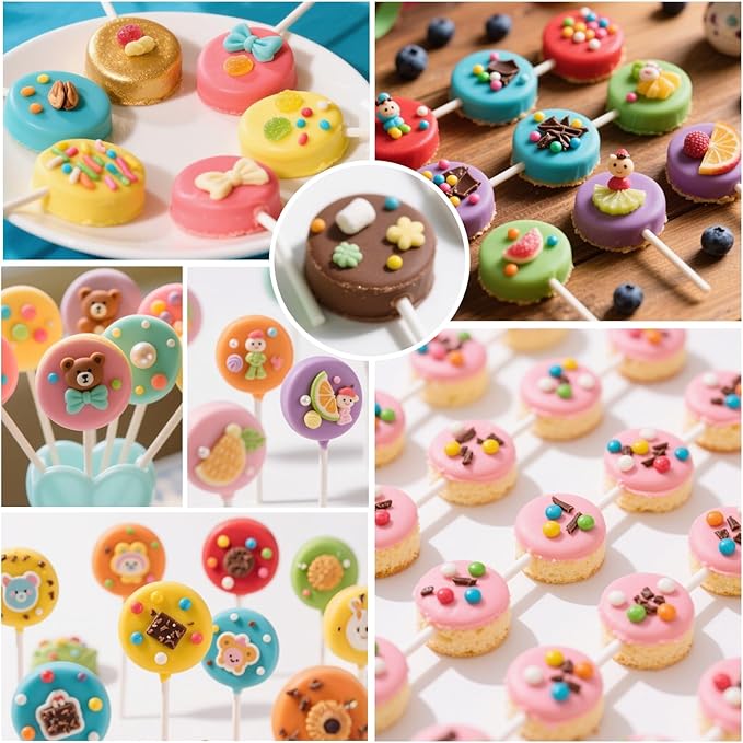 Juome Round Cake Pop Mold with 9 Inch Tray Stand, ABS Cake Pop Cutter and Pusher Set, Circle Cake Pop Maker Kit, Baking Molds for Birthday Parties, Home Baking Desserts