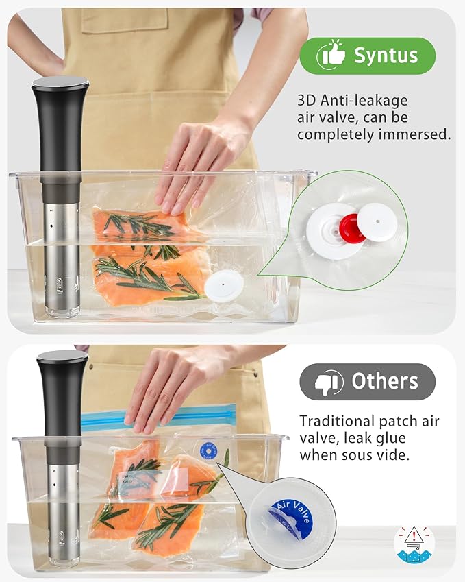 Syntus Vacuum Sealer Bags for Food, 60 Pcs (S+M+L) 8" x 10" and 10" x 13.8" and 11.8" x 13.8" Food Storage Bags for Sous Vide Cooking Microwave Heating, Air Valve Zipper Bags