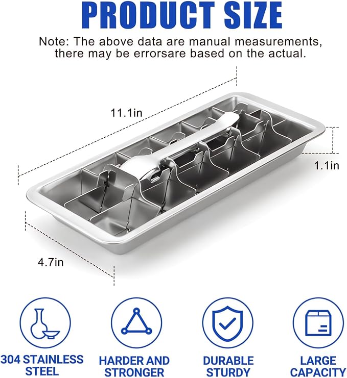 Professional Ice Cube Trays Stainless Steel - 18-Slot Heavy Duty Metal Icecube Mold, Non-Toxic Freezer Tray with Lever Release, Bar & Kitchen Use, Send Goods from Local Warehouse