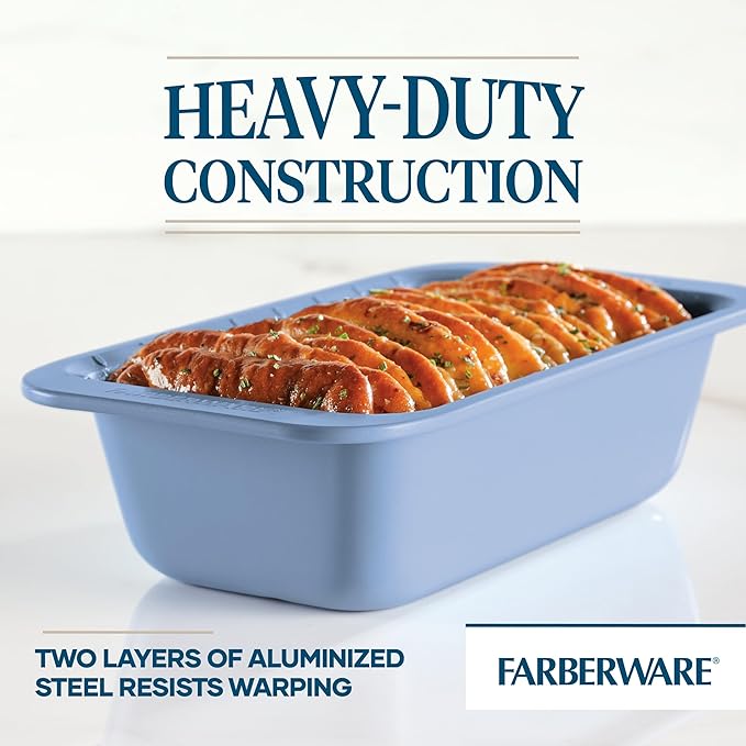 Farberware Easy Solutions Nonstick Bakeware Meatloaf/Loaf Baking Pan, 9 Inch x 5 Inch with Portion Marks - Blue