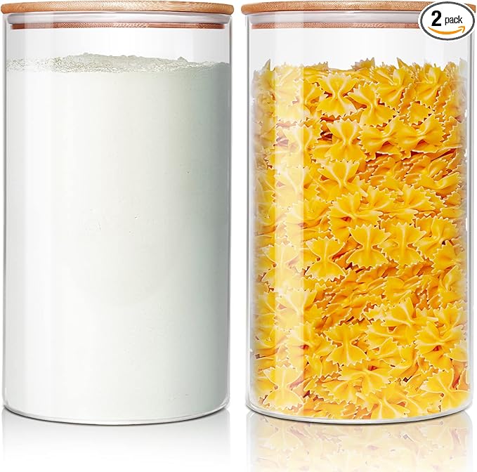 HomArtist Large Glass Flour and Sugar Containers 180oz x2 [Set of 2], Glass Food Storage Containers with Bamboo Lids, Glass Jar with Airtight Lids for Spaghetti Pasta,Rice,Cereal,Candy,Coffee, Oat