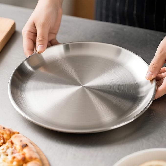 AWTBDP Pizza Pan for Oven, Non-Stick Stainless Steel Pizza Pans, Round Pizza Steel Tray for Baking Supplies & Kitchen, Restaurant, Home (13.5 Inch & 12 Inch & 10 Inch), Dishwasher Safe & Easy Clean