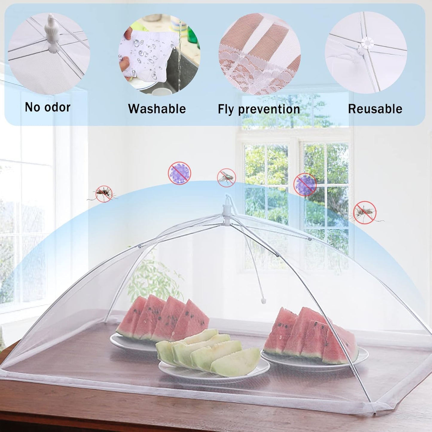 JULBEAR 4 Pcs Extra Large Mesh Food Cover Tent Umbrella Food Screen Covers for Outside Pop-up Mesh Reusable Food Nets for Parties Picnics Outdoor BBQs Collapsible (2 Pcs 40"x24", 2 Pcs 32"x24")