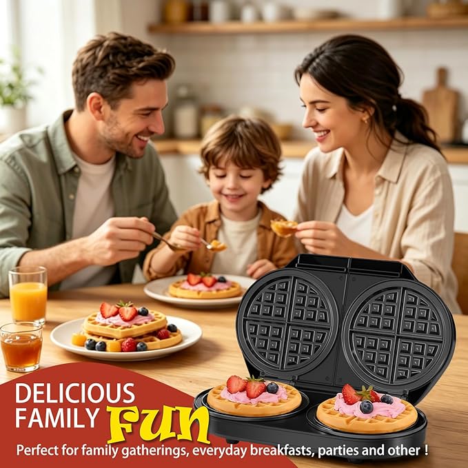 Double Waffle Maker, 6.5" Belgian Waffle Maker with 2 Independent Adjustable Temp Knobs, 1200W Waffle Iron with Nonstick Plates for Breakfast and Snacks, Easy to Clean, Stainless Steel, Black