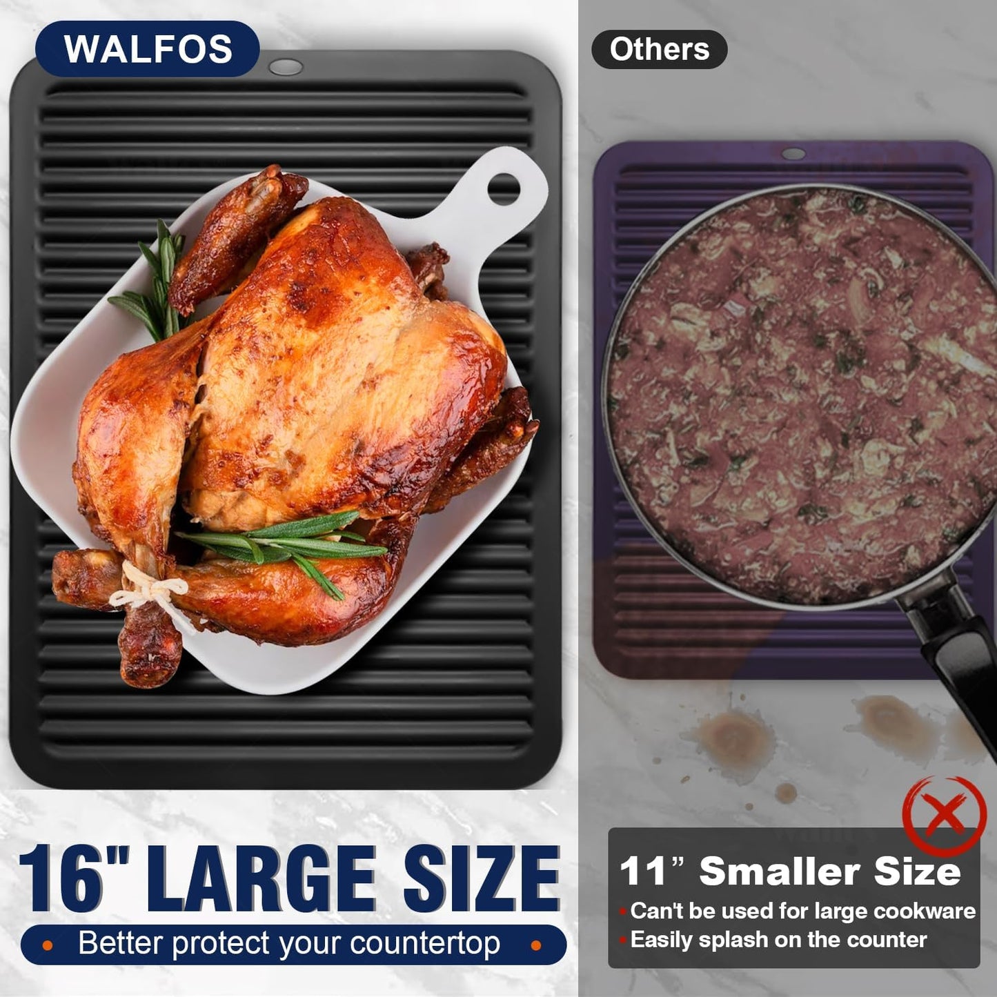 Walfos XXL Silicone Trivet 16x12 Inch, Trivets for Hot Pots and Pans, Heat Resistant Pot Holders Hot Pads for Kitchen Quartz Countertops, Hot Dishes, 4 Pack