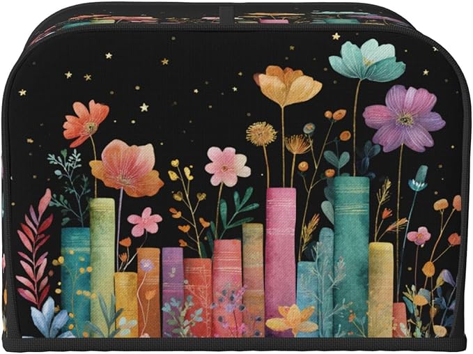 Toaster Cover 4 Slice Books Flower Botanical Kitchen Small Appliance Covers with Pockets Dust and Fingerprint Protection