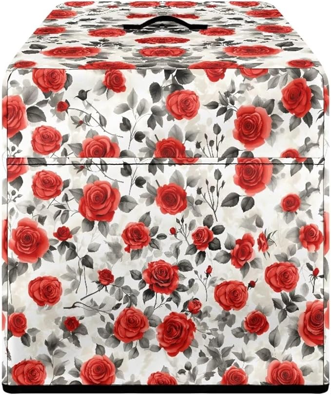 Vintage Red Rose Flower Print Food Slicer Cover, Meat Slicer Protective Cover, Fit Commercial Electric Deli Slicer Machine, Compatible with Household 200W 150W Meat Slicers 16x13x13 Inch