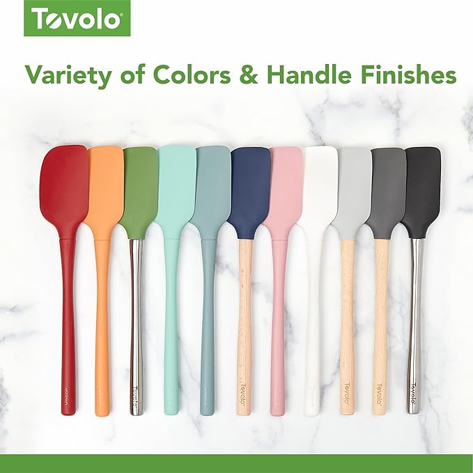 Tovolo Silicone Spatula with Wooden Handle Set of 5 Piece Silicone Kitchen Utensil Set Spoonula Jar Scraper Mini Spatula and Spoonula for Cooking Baking Mixing Folding Oyster Gray