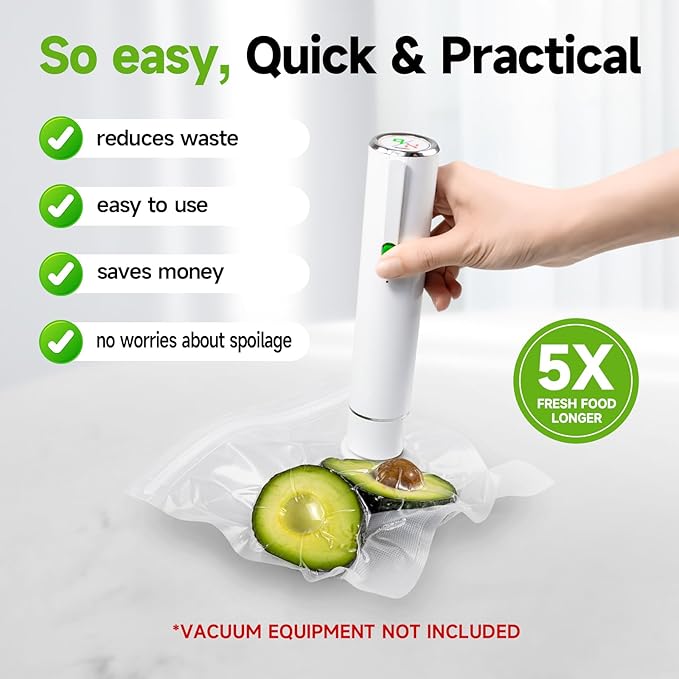 Vixino Vacuum Sealer Bags, 40 Reusable Vacuum Sealer Bags for Food Storage, BPA-Free, Meal Prep and Sous Vide Cooking,Works for Handheld Sealer and Vac Sealer Machine with External Vacuum Systems