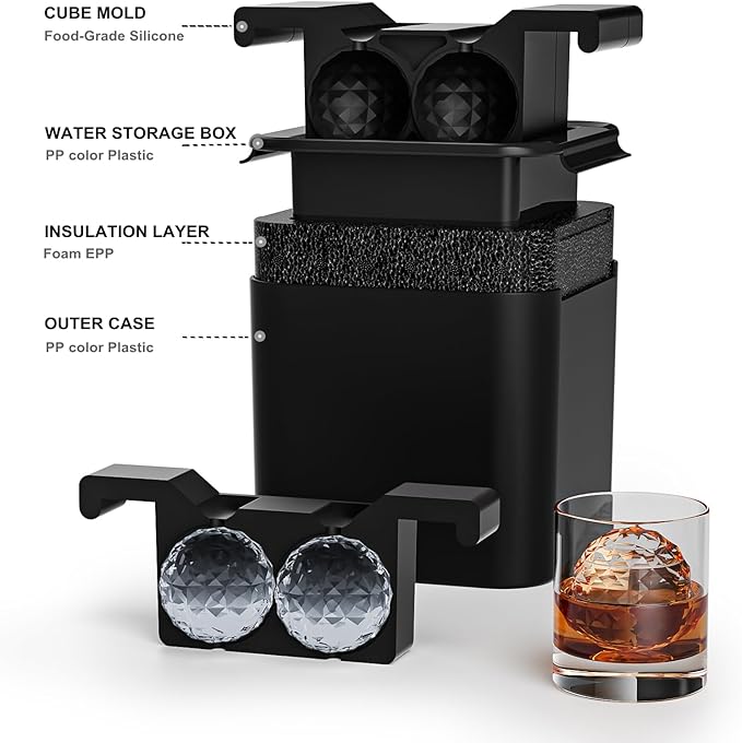 Bangp Premium Clear Ice Ball Maker with Storage Bag,4 Distinctive 2.4" Crystal Clear Ice Balls for Whiskey,Cocktails & Bourbon,Gifts for Men