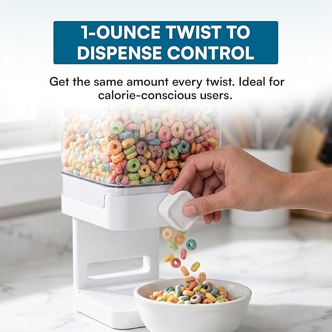 Zevro Compact Dry Food Dispenser, Single Control, White/Chrome