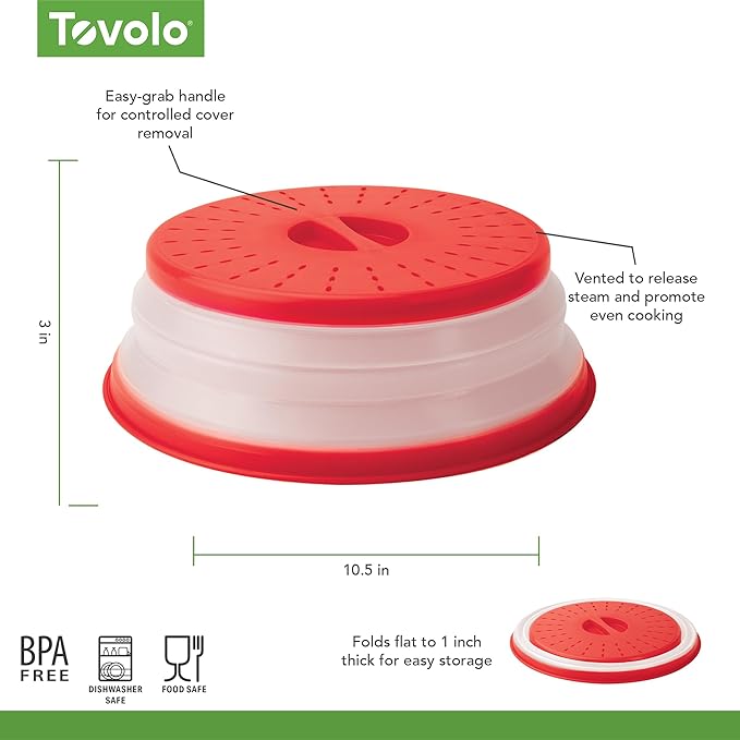 Tovolo Vented, Easy Grip, Collapsible Microwave Cover, 10.5 Inch, Red