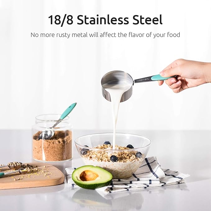 U-Taste 18/8 Stainless Steel Measuring Cups and Spoons Set of 10 and 600ºF Heat Resistant 13.76" Long, 3.63" Wide Wok Spatula for Kitchen Stir Fry (Aqua Sky)