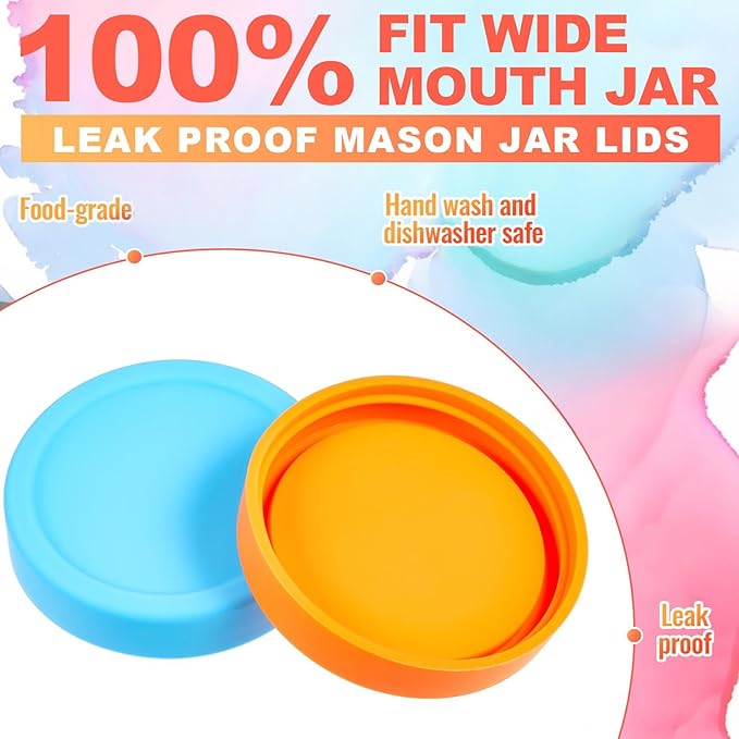6 Pcs Silicone Regular Mouth Lids Mason Jar Lids Thickened Leak Proof Lid for 70 mm All Regular Mouth Mason Jars, Reusable Large Canning Jar Caps(Red, Orange, Yellow, Green, Blue, Purple)