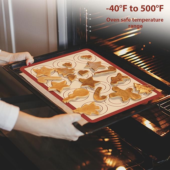 Silicone Baking Mat Set of 6, Macaron Silicone Baking Mat for Baking Sheets, Non-Stick & Reusable Silicone Mats for Baking Macarons, Cookies, Pastries, Pizza