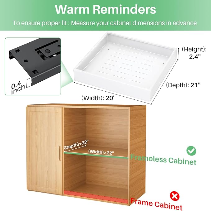 2Pack Pull out Cabinet Organizer, 21"Deep, 20"Wide Full-extension Heavy Duty Slide out Drawers Fixed with Adhesive Nano, Roll Out Shelves Sliding Cabinet for Kitchen,Bathroom,Pantry,Under Sink(White)