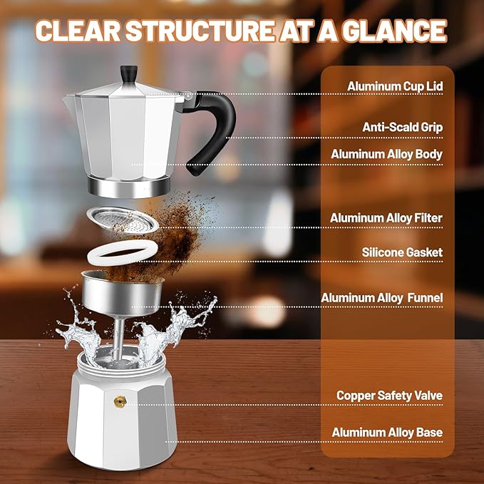 12 Cup Aluminum Espresso Stovetop Moka Pot Express Coffee Maker Percolator Italian Classic Mocha Coffee Machine for Italian and Cuban Cafe Brewing for Home & Camping 600ml 20oz