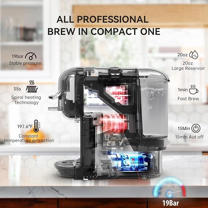 Multi-Capsule Coffee Maker, Hot/Cold Coffee Maker, Milk, ESE Pod Ground Coffee, Cafeteria, 19 Bar, 5 in 1 (Color : H2B M1A Tray BK, Size : CHINA_UK)
