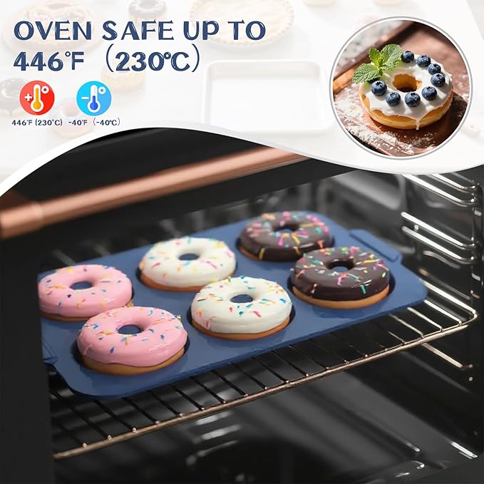 Nonstick Silicone Donut Pan: 3.5 Inch Doughnut Pan with Metal Frame - Silicone Donut Molds for Baking Gluten Free Glazed Vegan Protein Donuts Bagel - for Oven Kitchen - Home Bakers Housewife