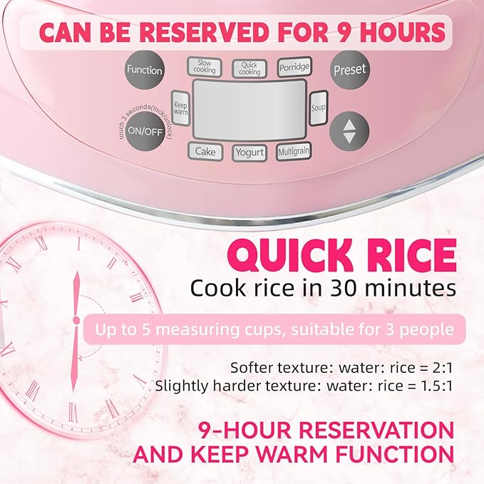 Peach Heart Shape Rice Cooker + Electric Spice and Nut Grinders Set for Kitchen