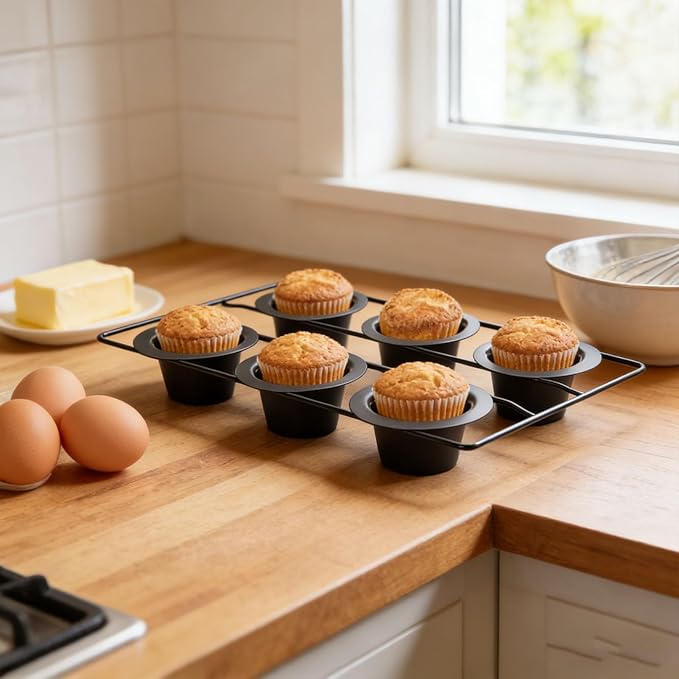 6 Cup Popover Pan, Deep Non Stick Popover Pans, Sturdy Carbon Steel Round Cupcake Pan for Pudding Muffins Baking, Easy to Clean