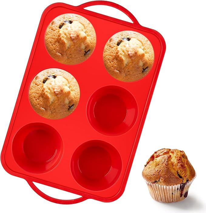 Puyeipt Jumbo Muffin Pan with Metal Frame, 6 Cup Large Cupcake Mold with Handles, Silicone Egg Bite Baking Tray, BPA Free & Non-Stick