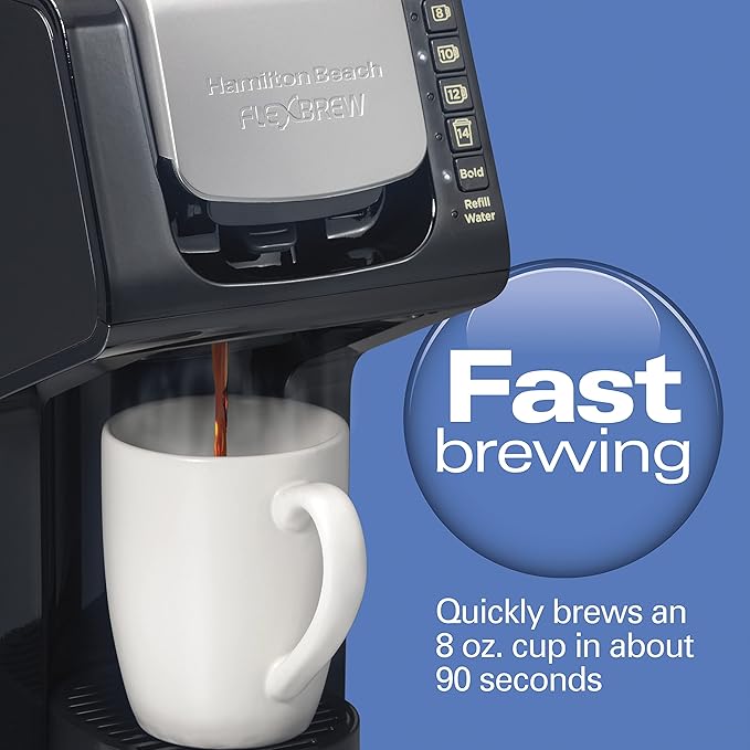 Hamilton Beach Gen 4 FlexBrew Single-Serve Coffee Maker with Removable Reservoir, Compatible with Pod Packs and Grounds, 50 oz., 4 Fast Brewing Options, Black