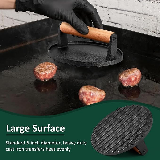 3Pcs Basting Cover & Smash Burger Press, Leonyo 12"- 9"- 6.5" Melting Dome for Griddle, Cast Iron Bacon Press Griddle Steam Dome Lids Smash Burger Kit for Kitchen, Outdoor BBQ Flat Top Grill