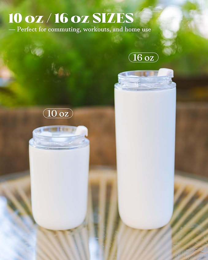 16 oz Insulated Coffee Tumblers, Travel Coffee Tumblers with Straw, Double-Wall Stainless Steel Tumbler, Leak Proof Tumbler, Reusable Cups with Lids for lced and Hot Drinks (Cream)