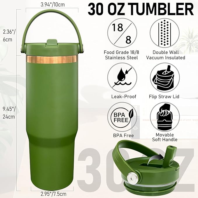 30 oz Tumbler Bulk with Handle and Straw, Vacuum Insulated Tumblers with Flip Straw and Top Handle, Leakproof Powder Coated Tumbler, Stainless Steel Travel Mug for Coffee Water (Mixed, 4 Pack)