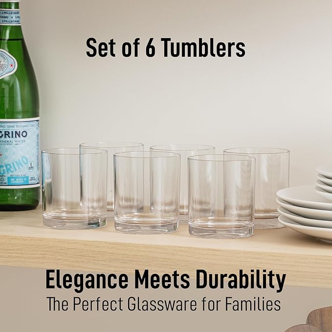 Zulay Kitchen Plastic Drinking Glasses (Set of 6) – 12oz Rocks Acrylic Shatterproof Cups for Home, Kitchen & Outdoors – Crystal Clear Glass Look – BPA & Lead-Free – Top-Rack Dishwasher Safe