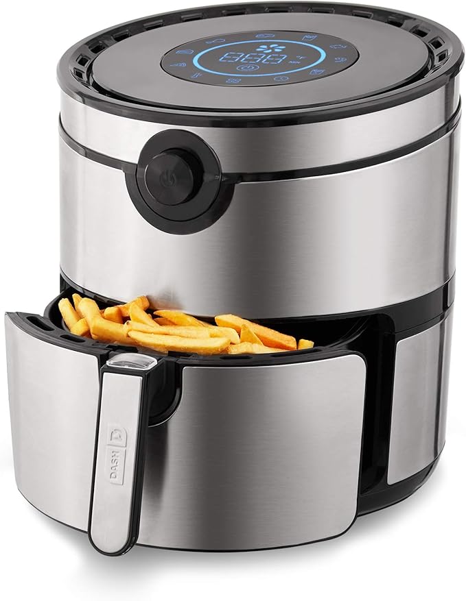 Dash AirCrisp® Pro Digital Air Fryer - Adjustable Temperature Control - Auto Shut-Off Feature & Multiple Presets - Removable Crisper Basket - 6 Quarts - Silver