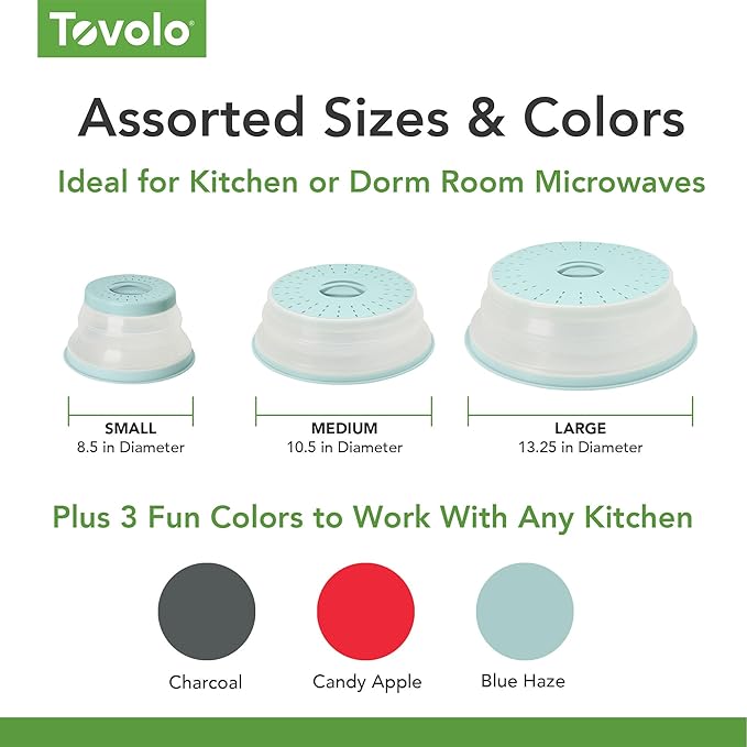 Tovolo Microwave Splatter Cover for Food, Medium (Charcoal) - Collapsible & Vented Silicone Splatter Guard Lid - Microwave Plate & Dish Cover with Handle - BPA-Free Kitchen Gadget for Meal Prep