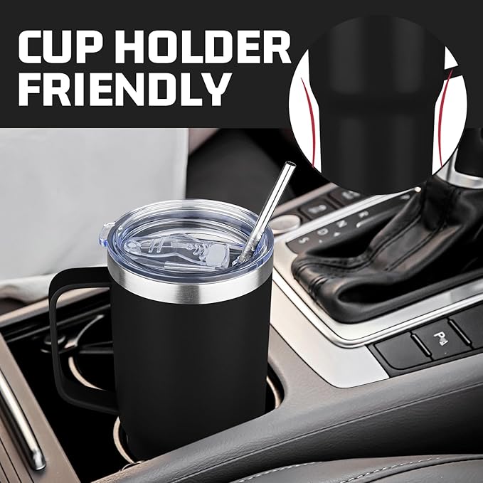 20 oz Tumbler with Handle Stainless Steel Insulated Coffee Tumbler with Lid and Straw Double Wall Vacuum Insulated Coffee Mug Leak Proof Travel Mug Tumbler for Hot and Cold Drink (Black,6pack)