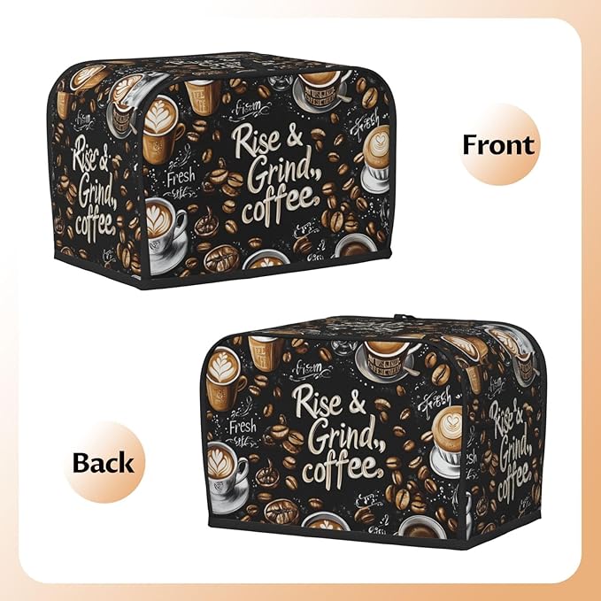 Coffee Theme Toaster Cover 2 Slice, Cute Country Bread Machine Cover, Washable Toaster Kitchen Small Appliance Cover Stain Resistant,with Top Handle