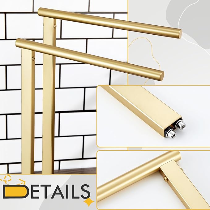 KOKOSIRI Hand Towel Rack Standing Towel Rails 2-Tier with Marble Base for Bathroom Vanity Countertop, Brushed Gold Stainless Steel 15.7'' Height THS0007-BG