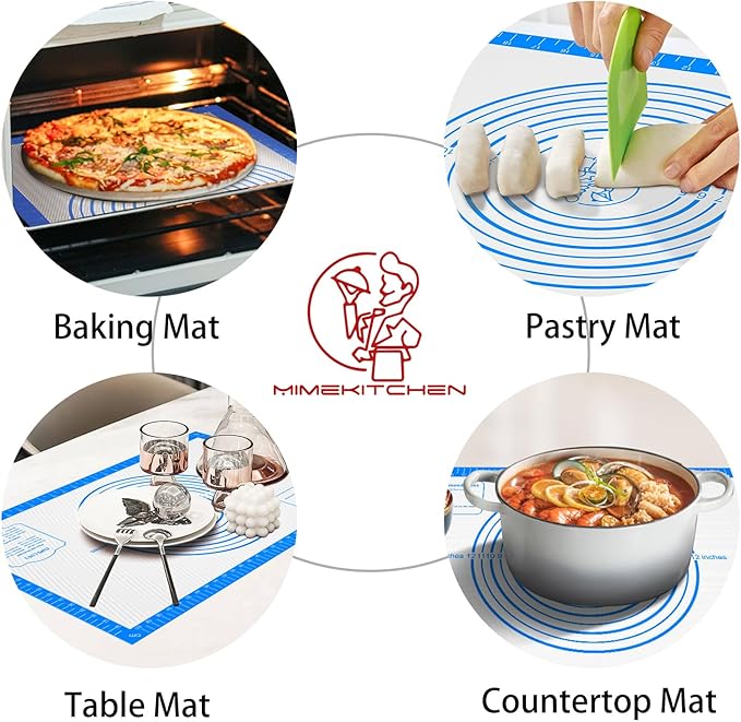 Silicone Pastry Mat for Dough Rolling, Silicone Baking Mat with Measurement for Baking Pie Crust, Pizza & Cookies, Non stick & Non Slip Silicone Mat, Blue 28X20INCH