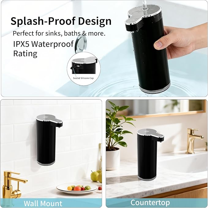 Automatic Liquid Soap Dispenser, 304 Stainless Steel Bottle Body &12 oz/350ml Rechargeable, 4 Adjustable Liquid Levels, IPX5 Waterproof for Bathroom,Kitchen,Hotel(Stainless Steel for Liquid Soap)