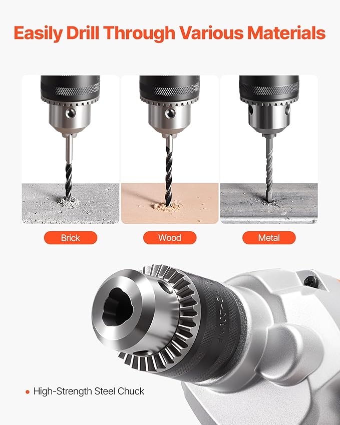 VEVOR Drill Mixer, 5/8 inch Corded Electric Drill Mixer Set, 0-850RPM 5.8A Mixing Drills, Mixing Drills Machine with D-Handle for Drilling & Blending, Handheld Cement Mixers for Fodder, Paint, Cement