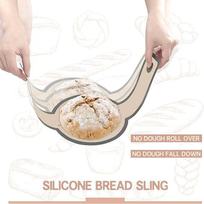 Koolstuffs Silicone Bread Sling Oval and Round, 2 PCS Nonstick＆Reusable Bread Baking Mats, Easy-To-Clean Dutch Oven Liners, Sourdough Bread Baking Supplies