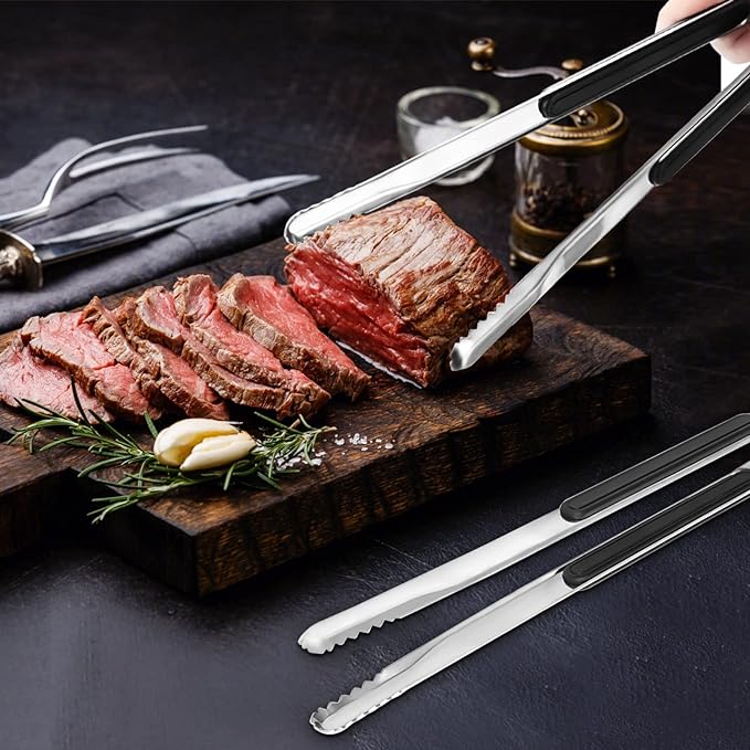 4 Pack Premium Stainless Steel Kitchen Tongs, Serving Tongs for Cooking, XEVOM Metal Food Tongs with Non-Slip Grip, Heat Resistant Grill Tongs 10 inch